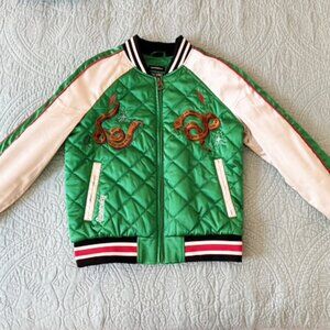 Superdry Suika Bomber Jacket US4 Small Artist Series Suikajan Embroidered Green